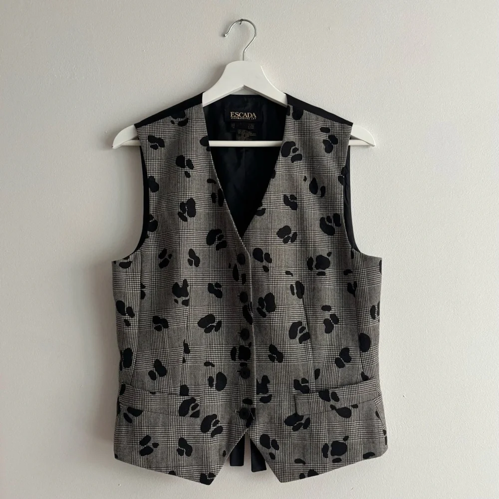 Vintage 90s ESCADA Silk and Wool Houndstooth Check Vest Waistcoat 38 - Picture 9 of 11